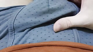 The guy preps his penis for sperm