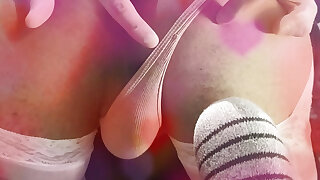 twink uses makeshift dress to perceive cute and finger his ass