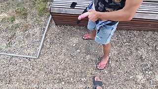 A Random Femboy Jacks My Cock and Eats My Cum in a Park