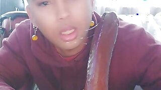 Latino wastes no time deep-throating 12вЂќ ebony fake penis !!